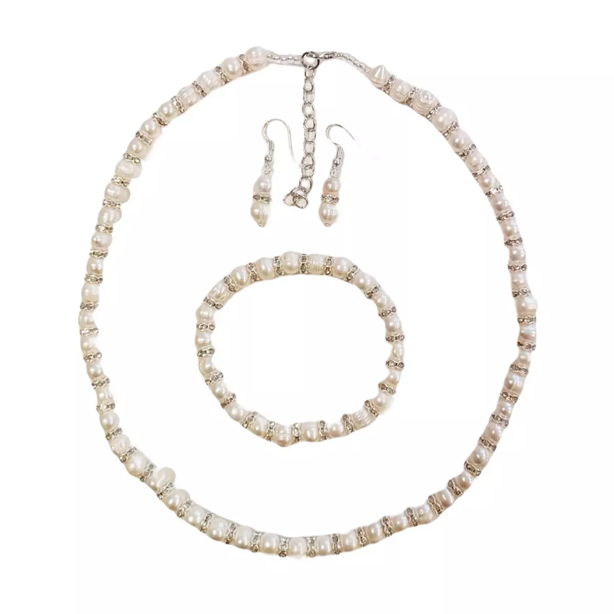 Les Trésors De Lily Parure De Perles 'Beauté BIWA' Blanc Argenté 3 Pièces 7 Mm [R9212]