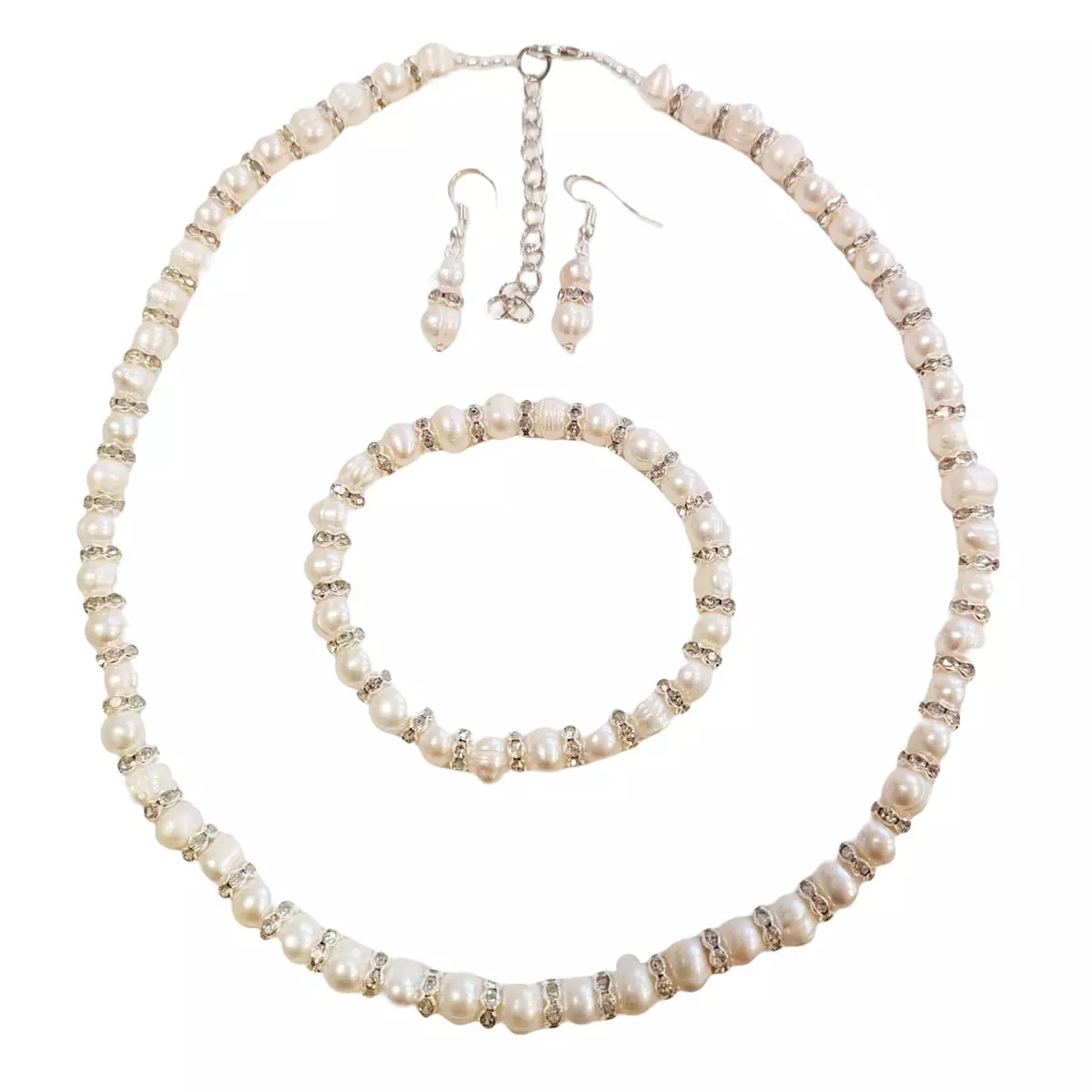 les trésors de lily Parure de perles 'Beauté BIWA' blanc argenté 3 pièces 7 mm [R9212]