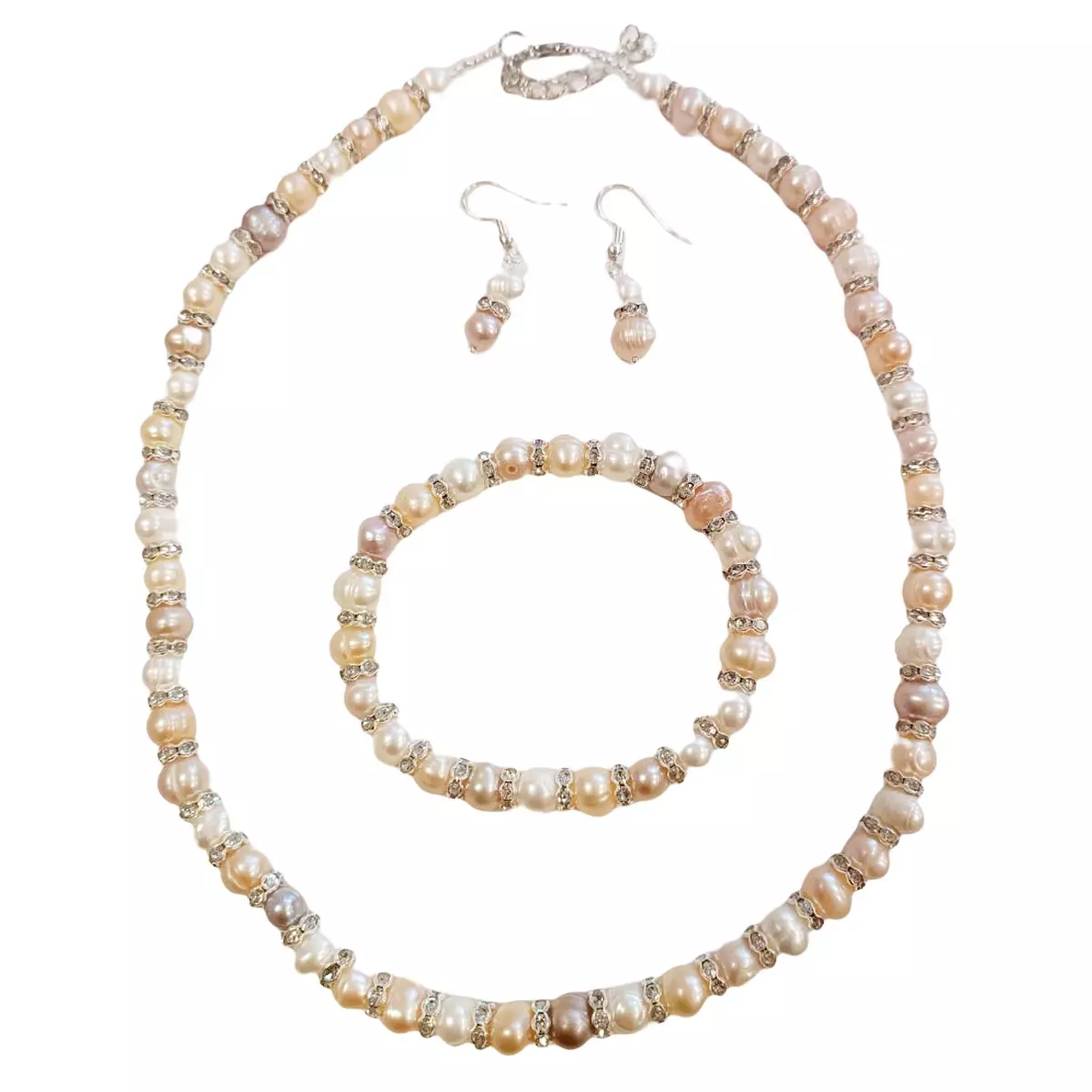 Les Trésors De Lily Parure De Perles 'Beauté BIWA' Blanc Rosé Argenté 3 Pièces 7 Mm [R9214]