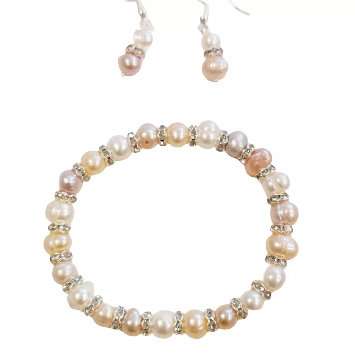 Les Trésors De Lily Parure De Perles 'Beauté BIWA' Blanc Rosé Argenté 3 Pièces 7 Mm [R9214]