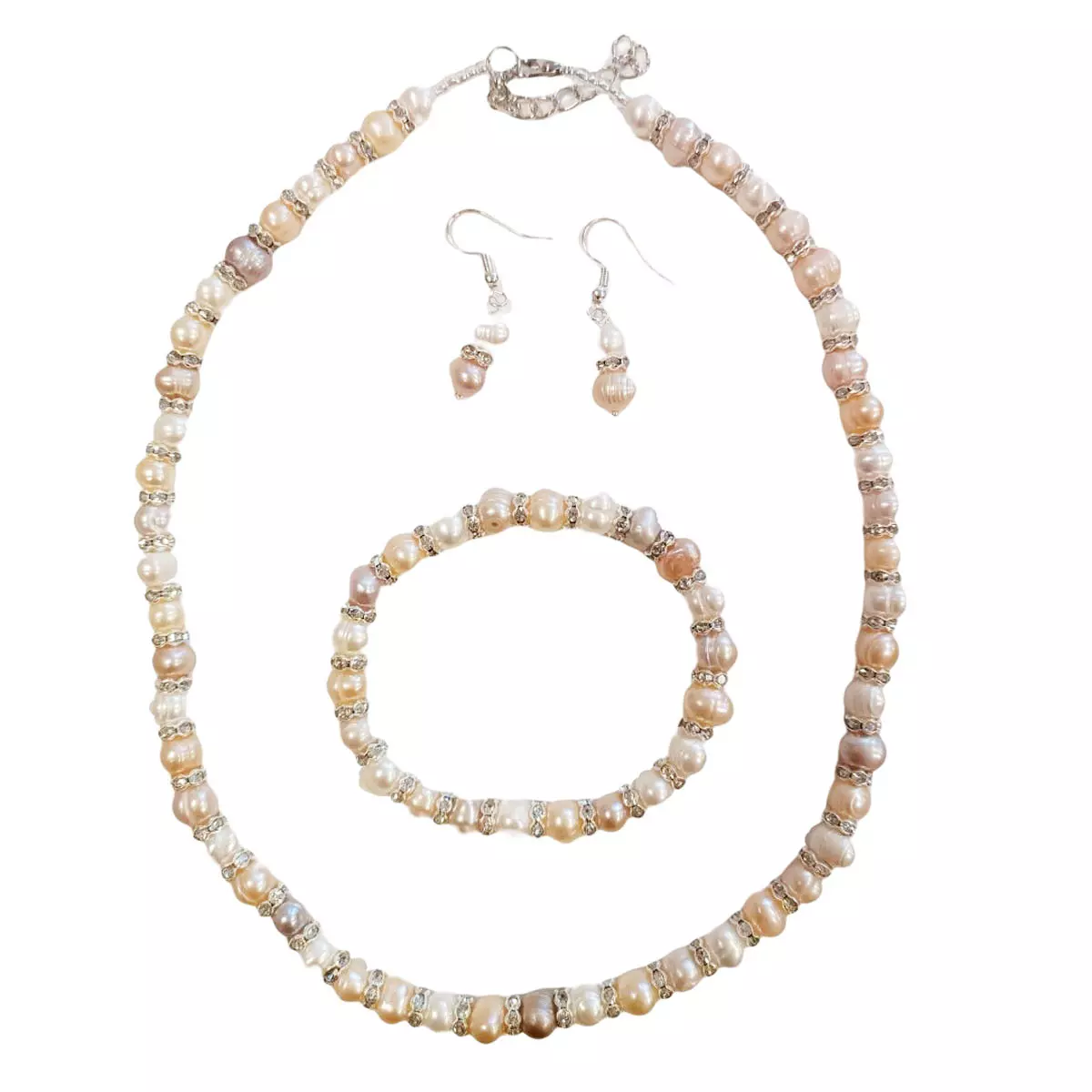 les trésors de lily Parure de perles 'Beauté BIWA' blanc rosé argenté 3 pièces 7 mm [R9214]