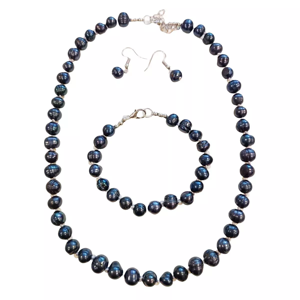 Les Trésors De Lily Parure De Perles 'Beauté BIWA' Marine Argenté 3 Pièces 7 Mm [R9217]