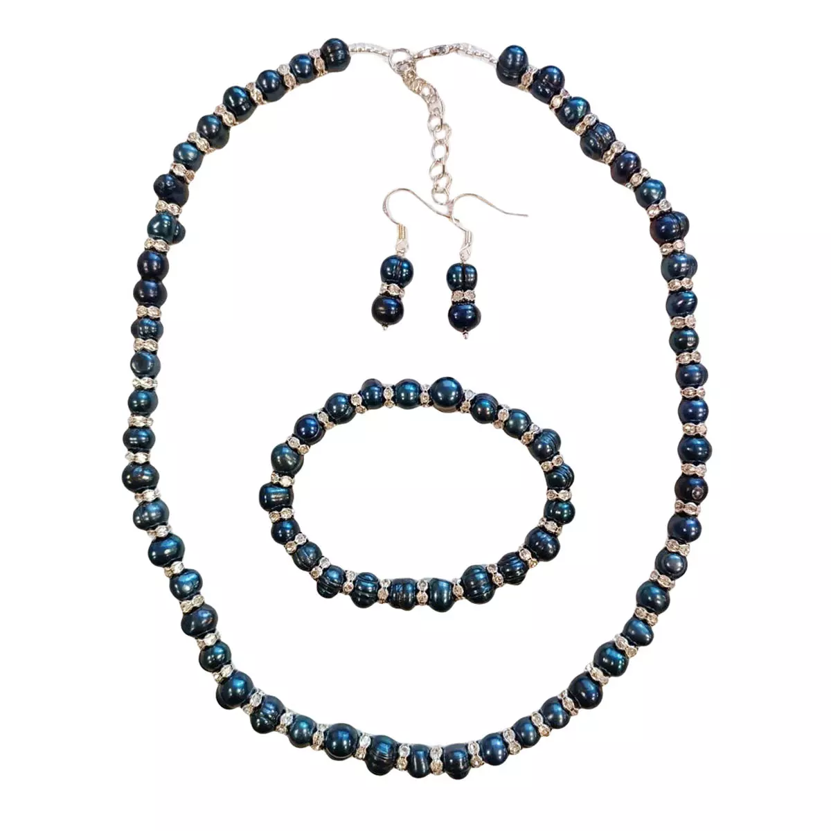 les trésors de lily Parure de perles 'Beauté BIWA' marine argenté 3 pièces 7 mm [R9215]