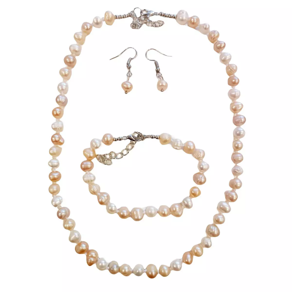 Les Trésors De Lily Parure De Perles 'Beauté BIWA' Rosé Argenté 3 Pièces 7 Mm [R9218]