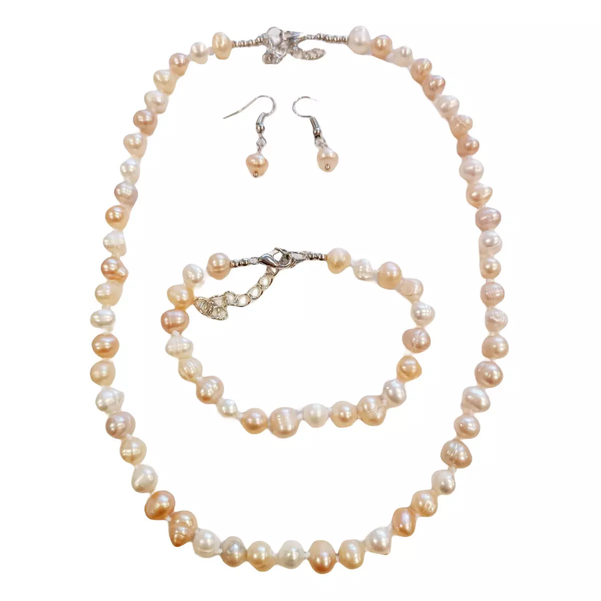 Les Trésors De Lily Parure De Perles 'Beauté BIWA' Rosé Argenté 3 Pièces 7 Mm [R9218]
