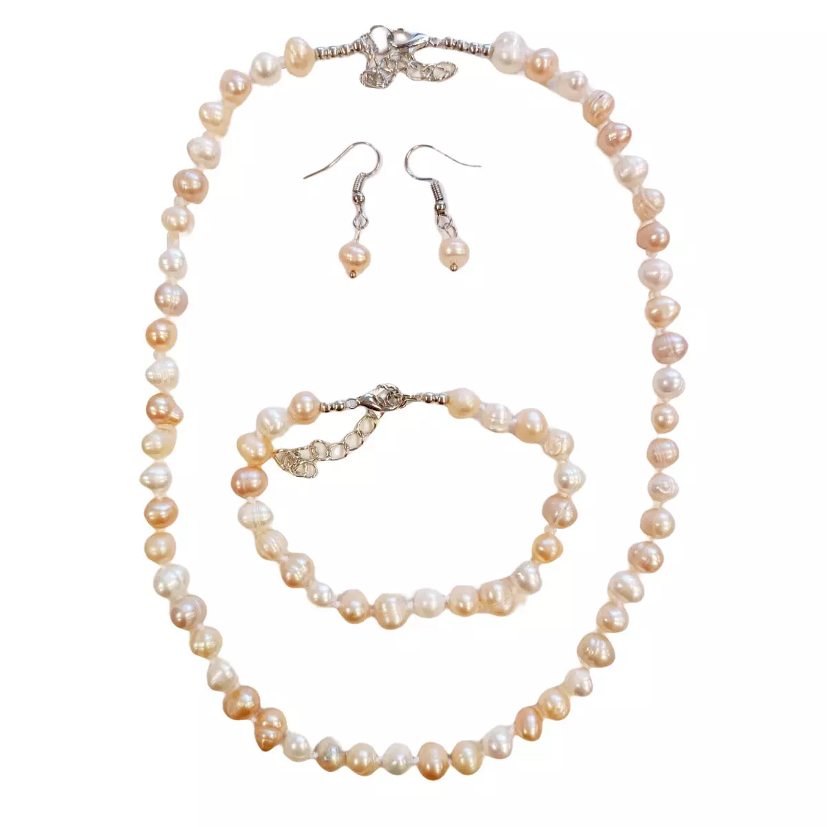 les trésors de lily Parure de perles 'Beauté BIWA' rosé argenté 3 pièces 7 mm [R9218]
