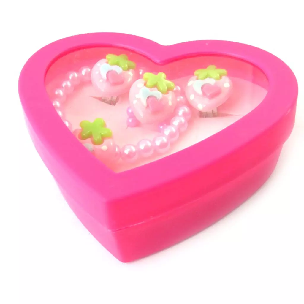 Les Trésors De Lily Parure 'Fraises' Rose Vert (bracelet Bague Boucles) [N5065]