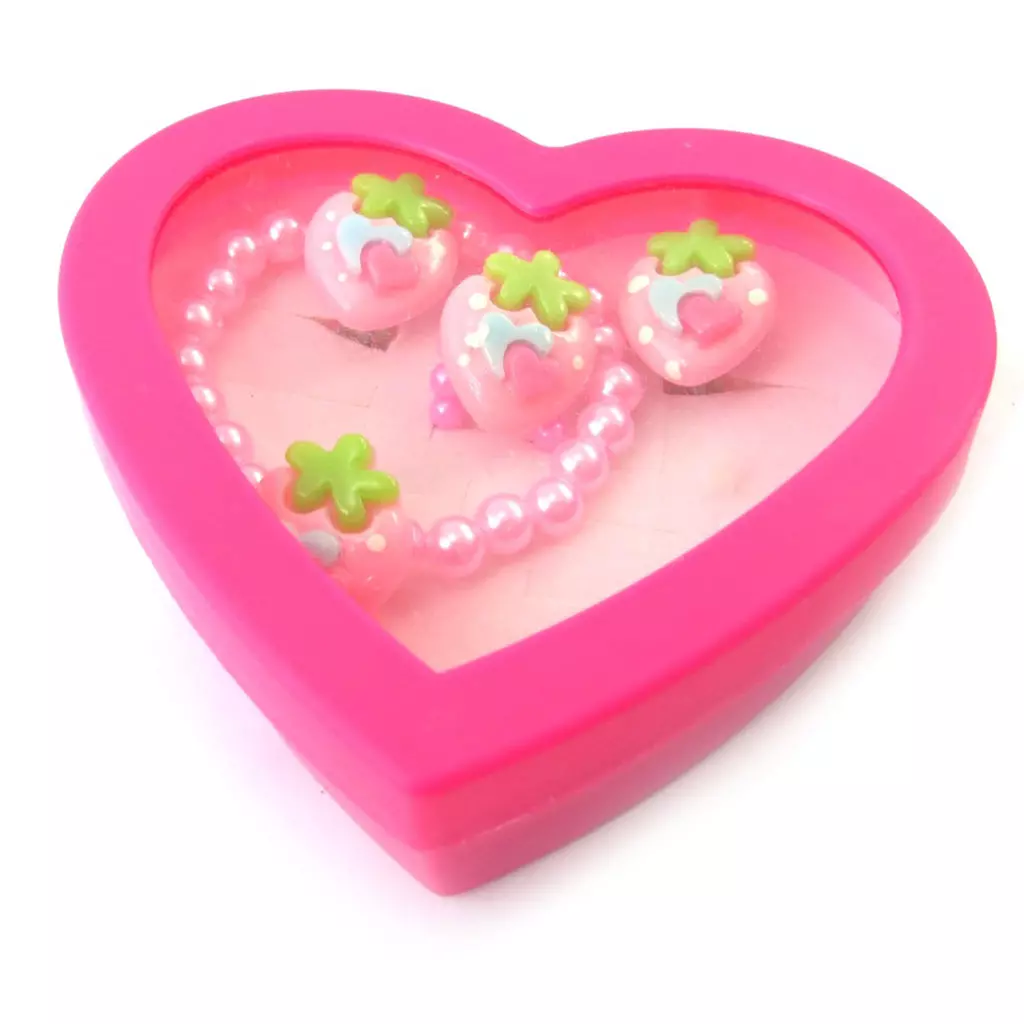 Les Trésors De Lily Parure 'Fraises' Rose Vert (bracelet Bague Boucles) [N5065]