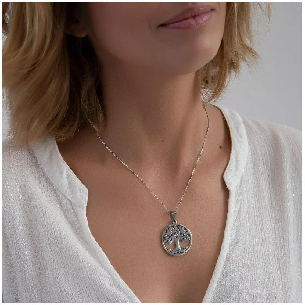 Les Trésors De Lily Pendentif Acier 'Arbre De Vie' Blanc Argenté 30 Mm [R4831]