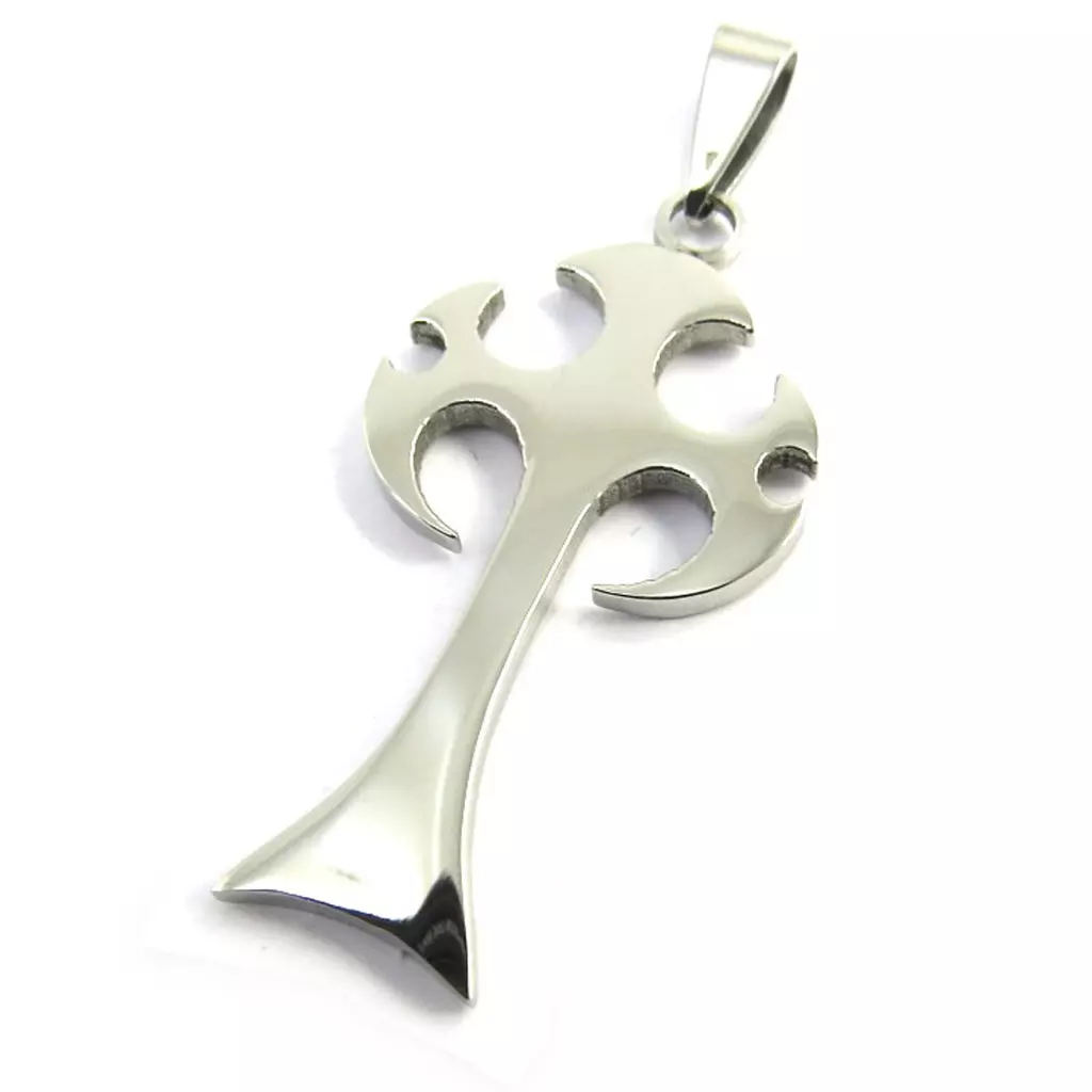 les trésors de lily Pendentif acier 'Croix Gothique' argenté 45x25 mm [M0742]