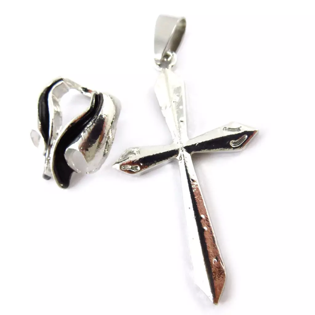 Les Trésors De Lily Pendentif Acier 'Croix Gothique' Noir Argenté [J6296]