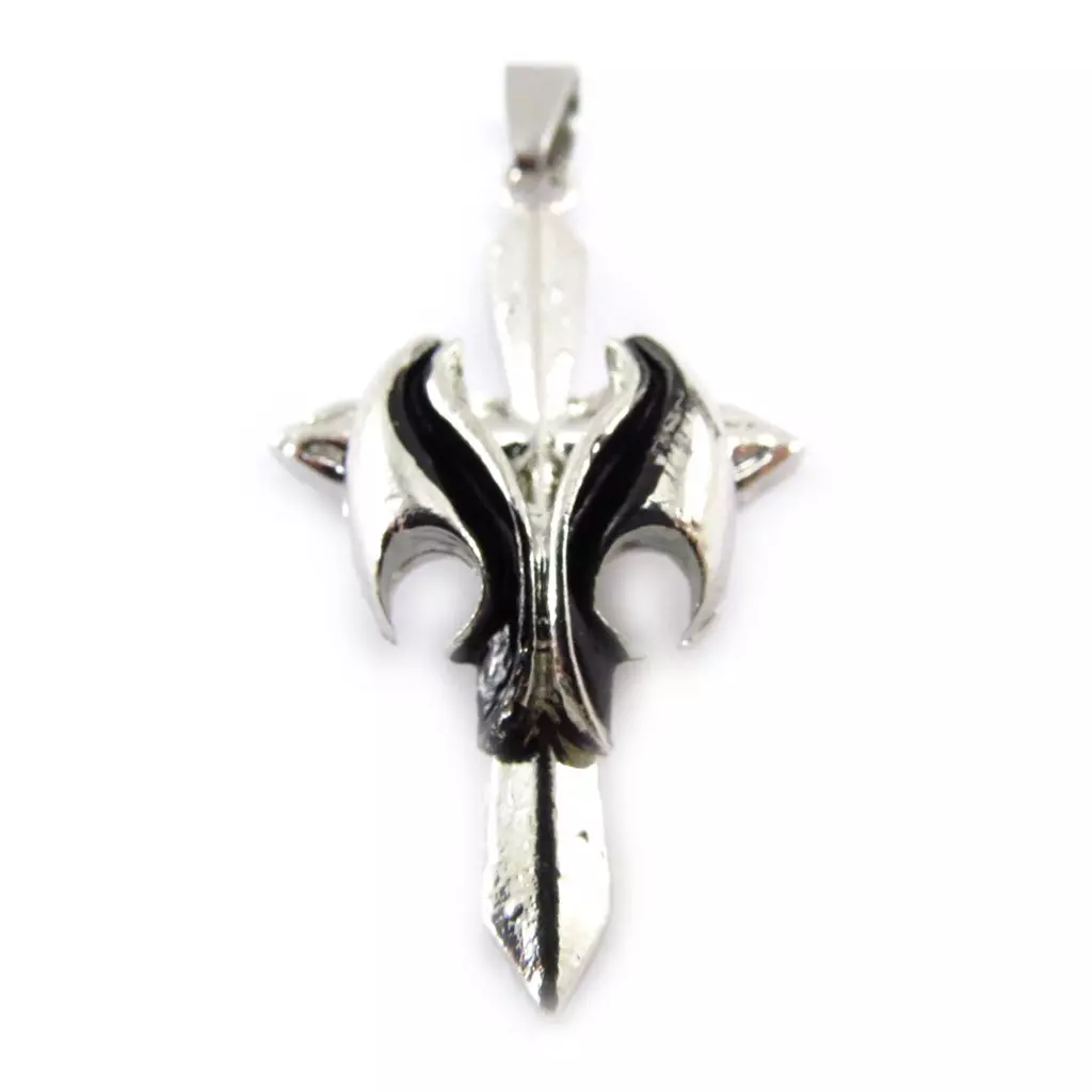 les trésors de lily Pendentif acier 'Croix Gothique' noir argenté [J6296]
