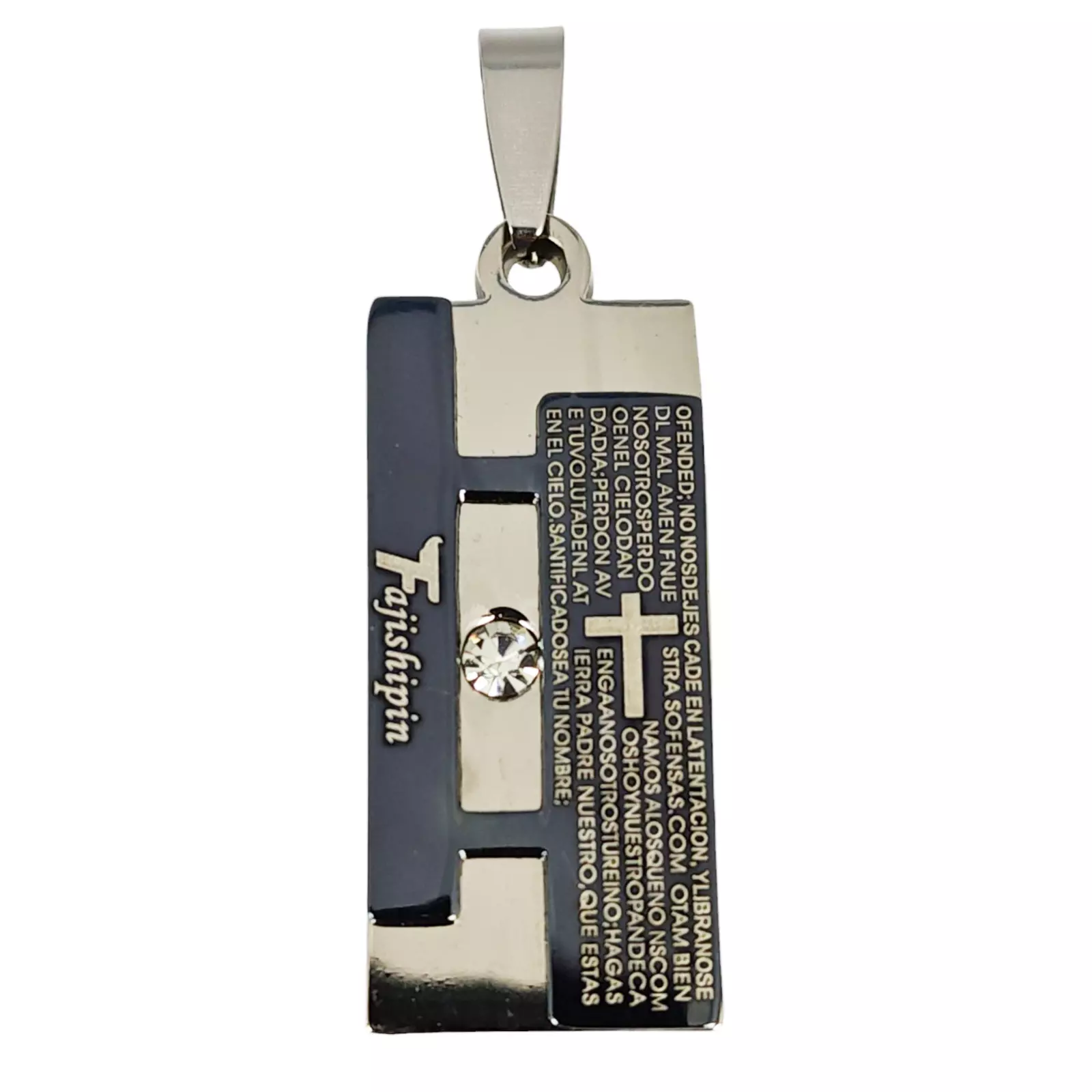 les trésors de lily Pendentif acier 'Croix' gris 32x15 mm [S1344]