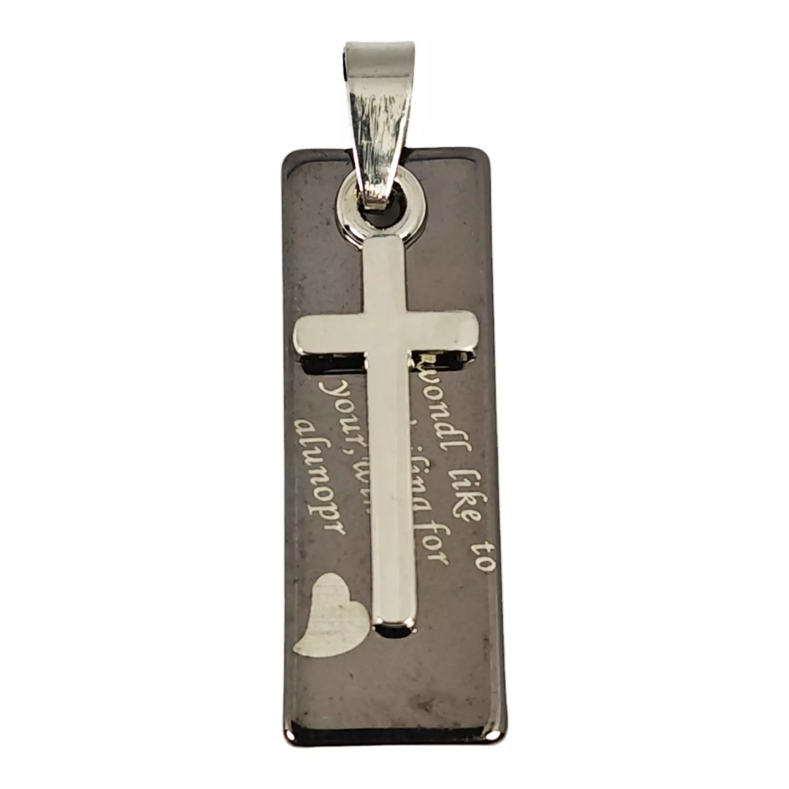 les trésors de lily Pendentif acier 'Croix' gris 34x12 mm [S1345]