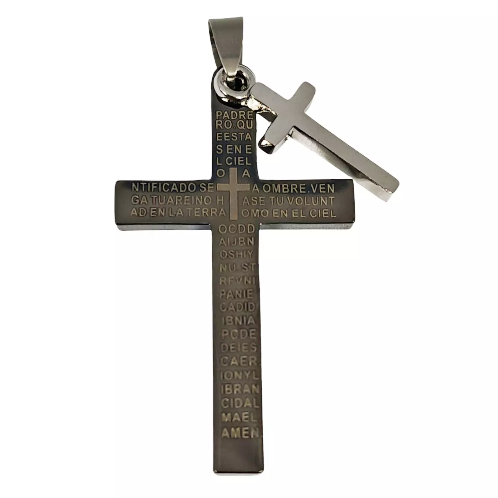 les trésors de lily Pendentif acier 'Croix' gris 50x30 mm [S1343]