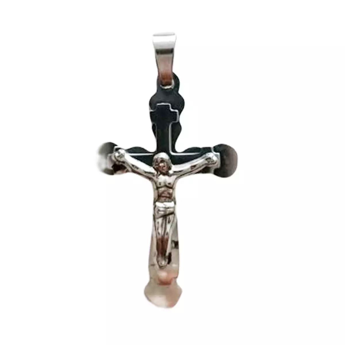 les trésors de lily Pendentif acier 'Crucifix' argenté 25x17 mm [R8065]