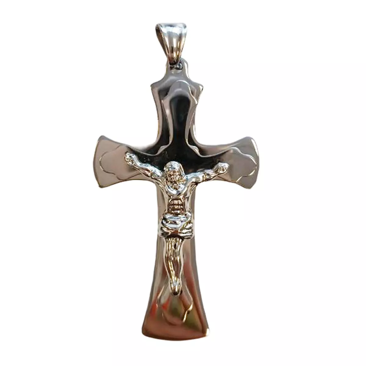les trésors de lily Pendentif acier 'Crucifix' argenté 60x35 mm [R8070]