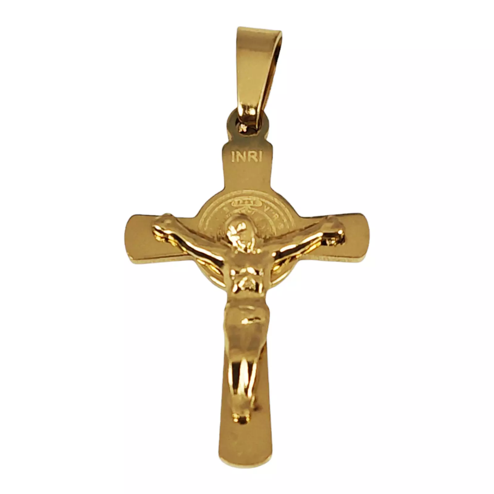 les trésors de lily Pendentif acier 'Crucifix' doré 25x15 mm [S1350]