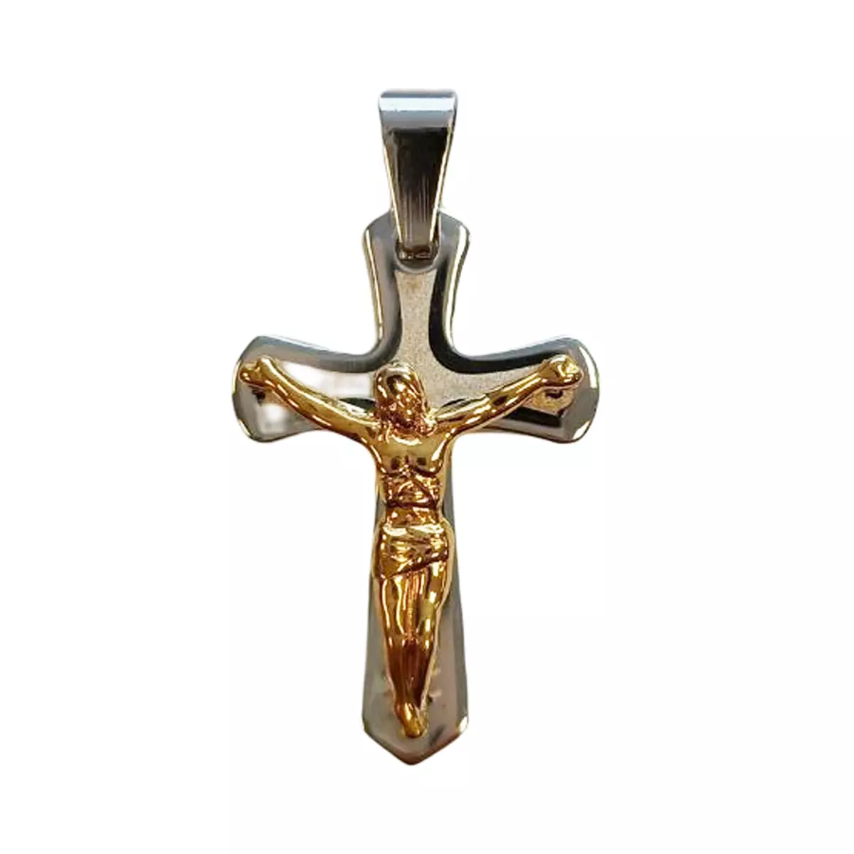 les trésors de lily Pendentif acier 'Crucifix' doré argenté 35x23 mm [R8060]
