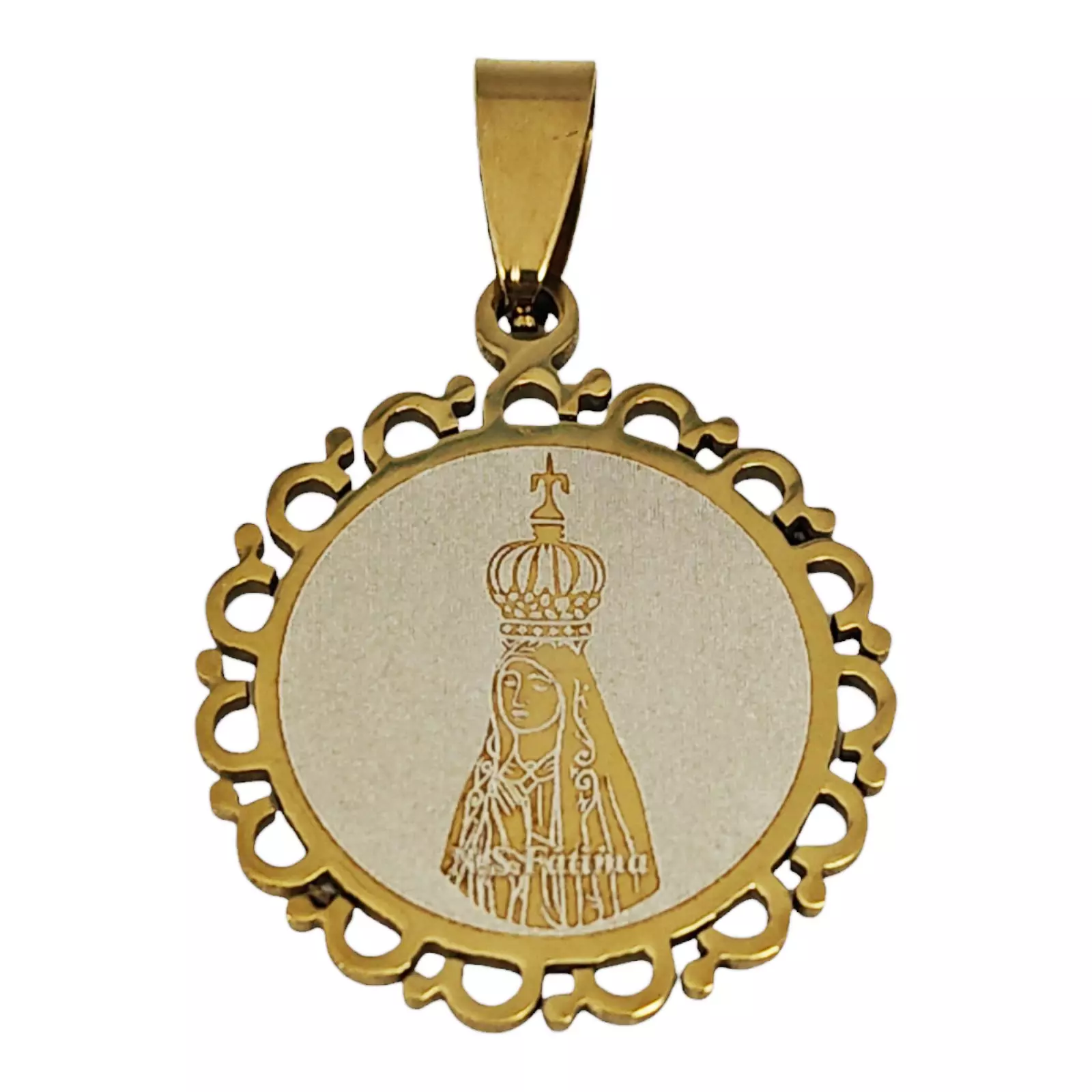 les trésors de lily Pendentif acier 'Notre Dame de Fatima' doré 24 mm [S1342]