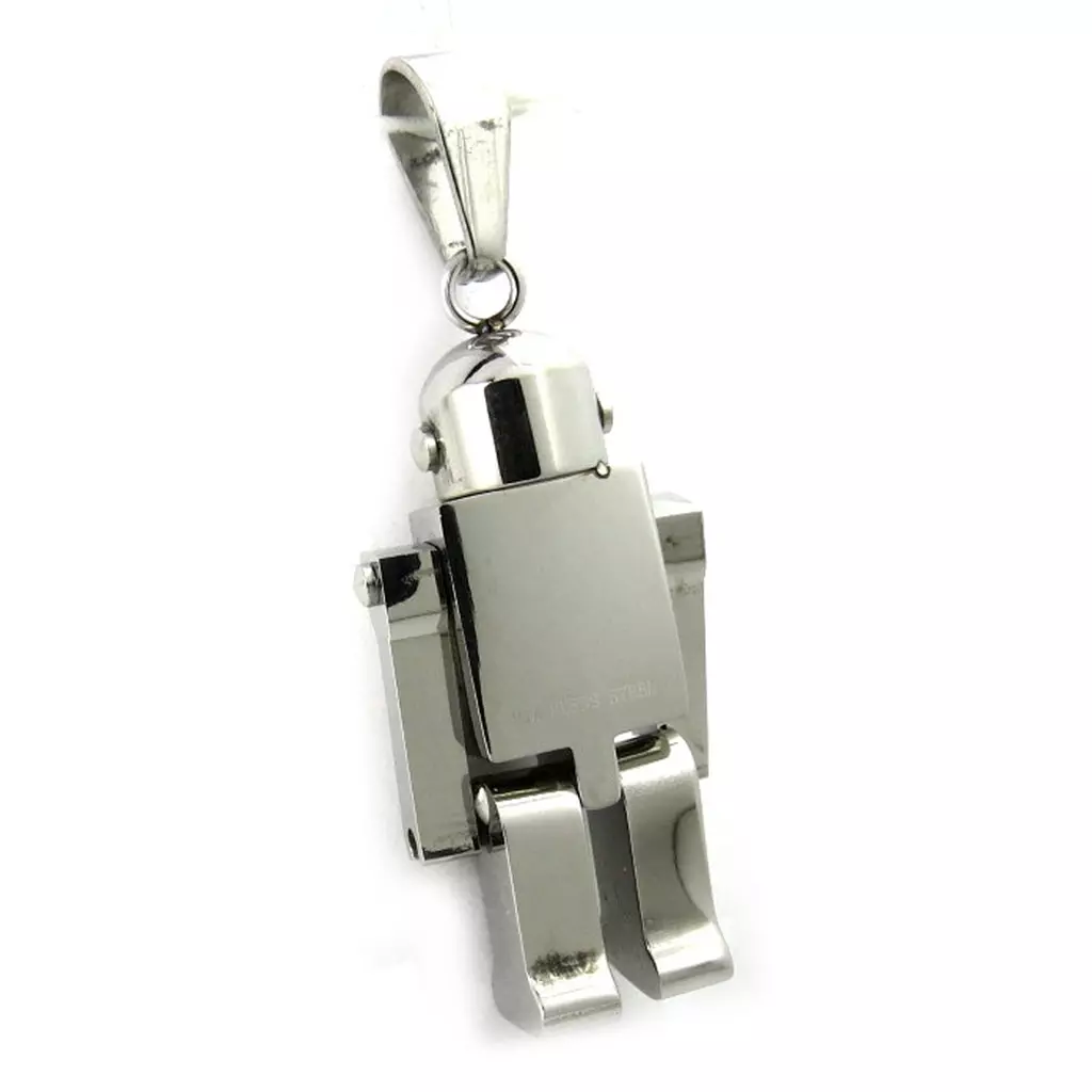les trésors de lily Pendentif acier 'Robot Articulé' argenté 30x17 mm [M1839]