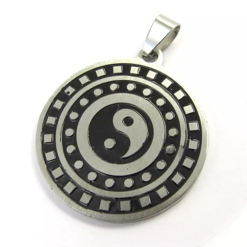 les trésors de lily Pendentif acier 'Yin Yang' argenté 35 mm [M0747]