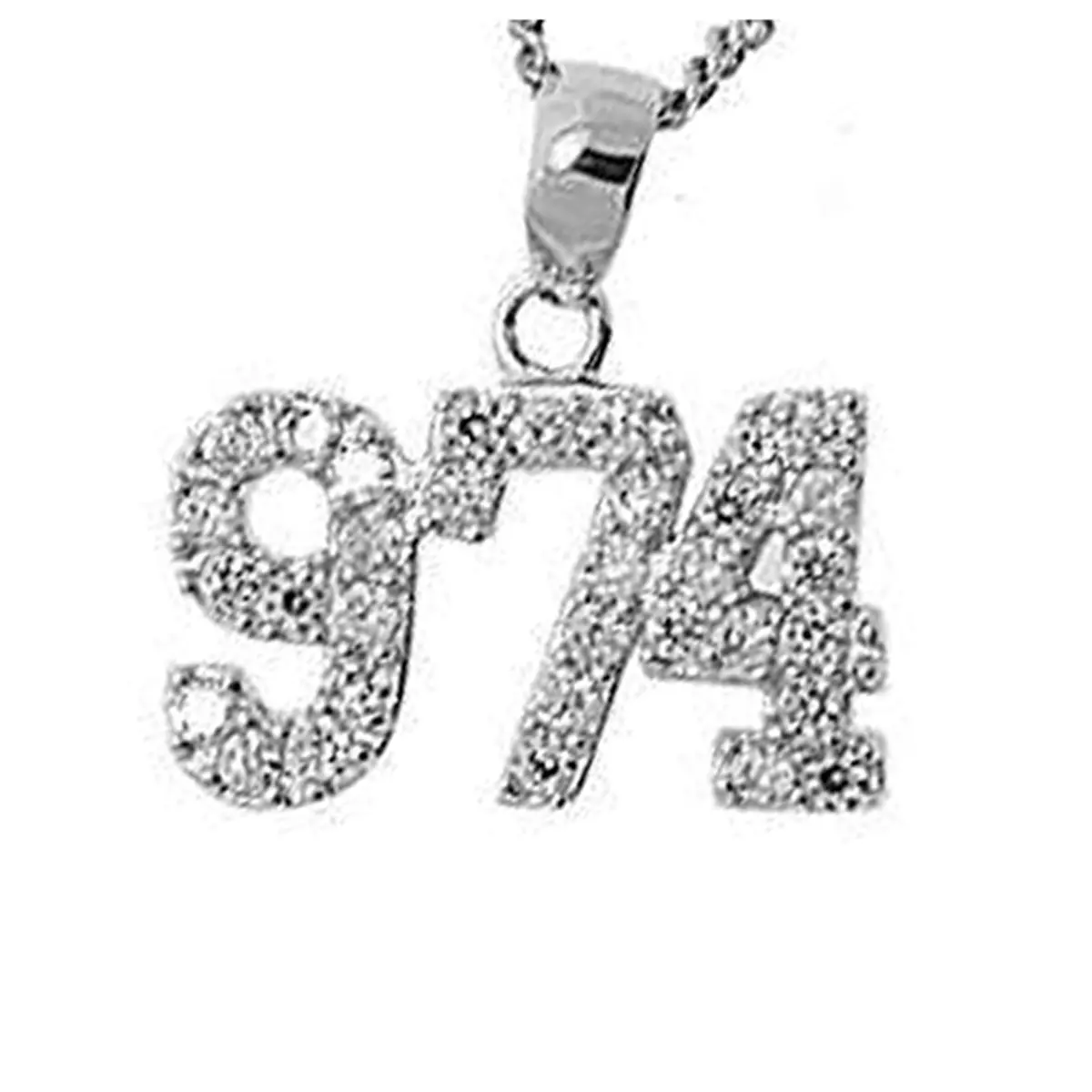 les trésors de lily Pendentif Argent '974 la Réunion' blanc argenté (rhodié) 17x10 mm [N1541]