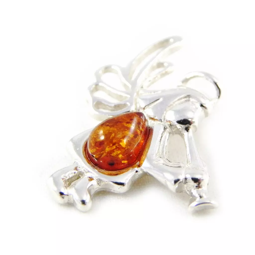 les trésors de lily Pendentif Argent 'Ange Musicien' Ambre [H5052]