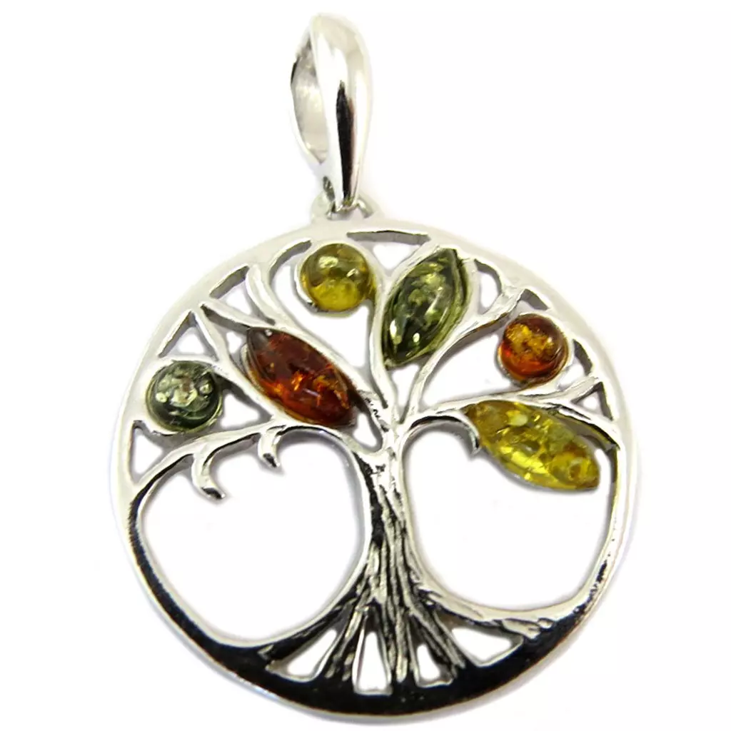 Les Trésors De Lily Pendentif Argent 'Arbre De Vie' Ambre 3 Tons (rhodié) 25 Mm [P3335]