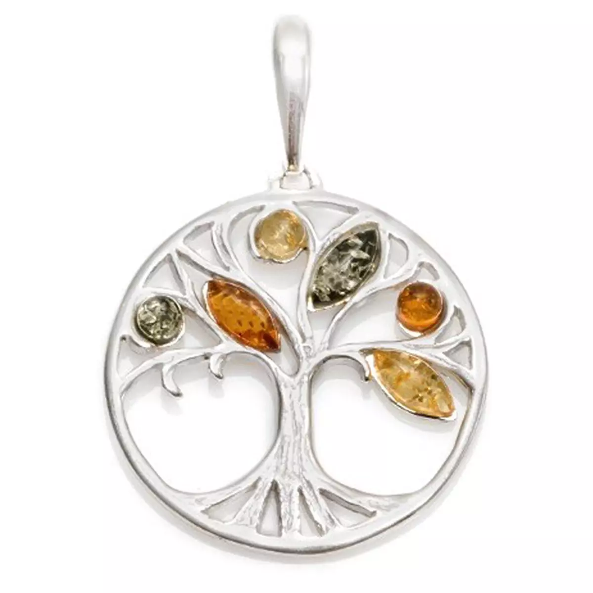 les trésors de lily Pendentif Argent 'Arbre de Vie' Ambre 3 tons (rhodié) 25 mm [P3335]