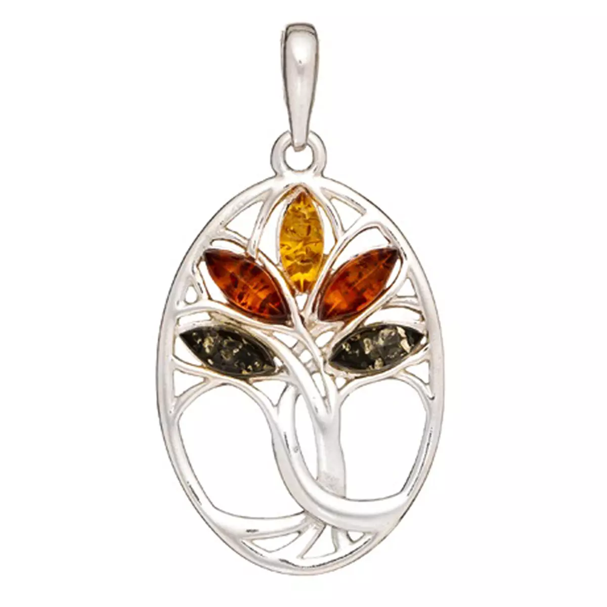 les trésors de lily Pendentif Argent 'Arbre de Vie' Ambre 3 tons (rhodié) 26x19 mm [Q6790]