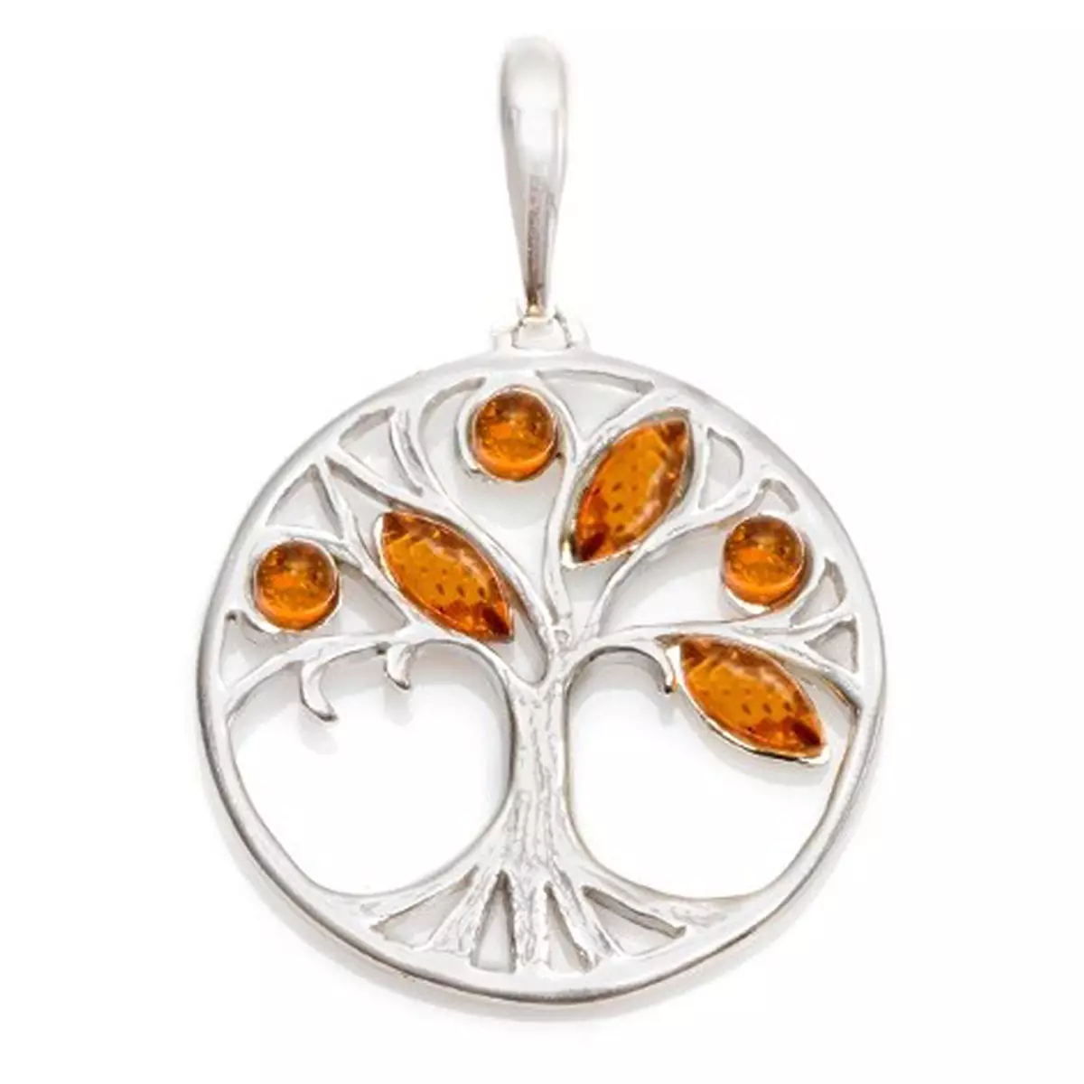 les trésors de lily Pendentif Argent 'Arbre de Vie' ambre cognac argenté (rhodié) 25 mm [R2947]