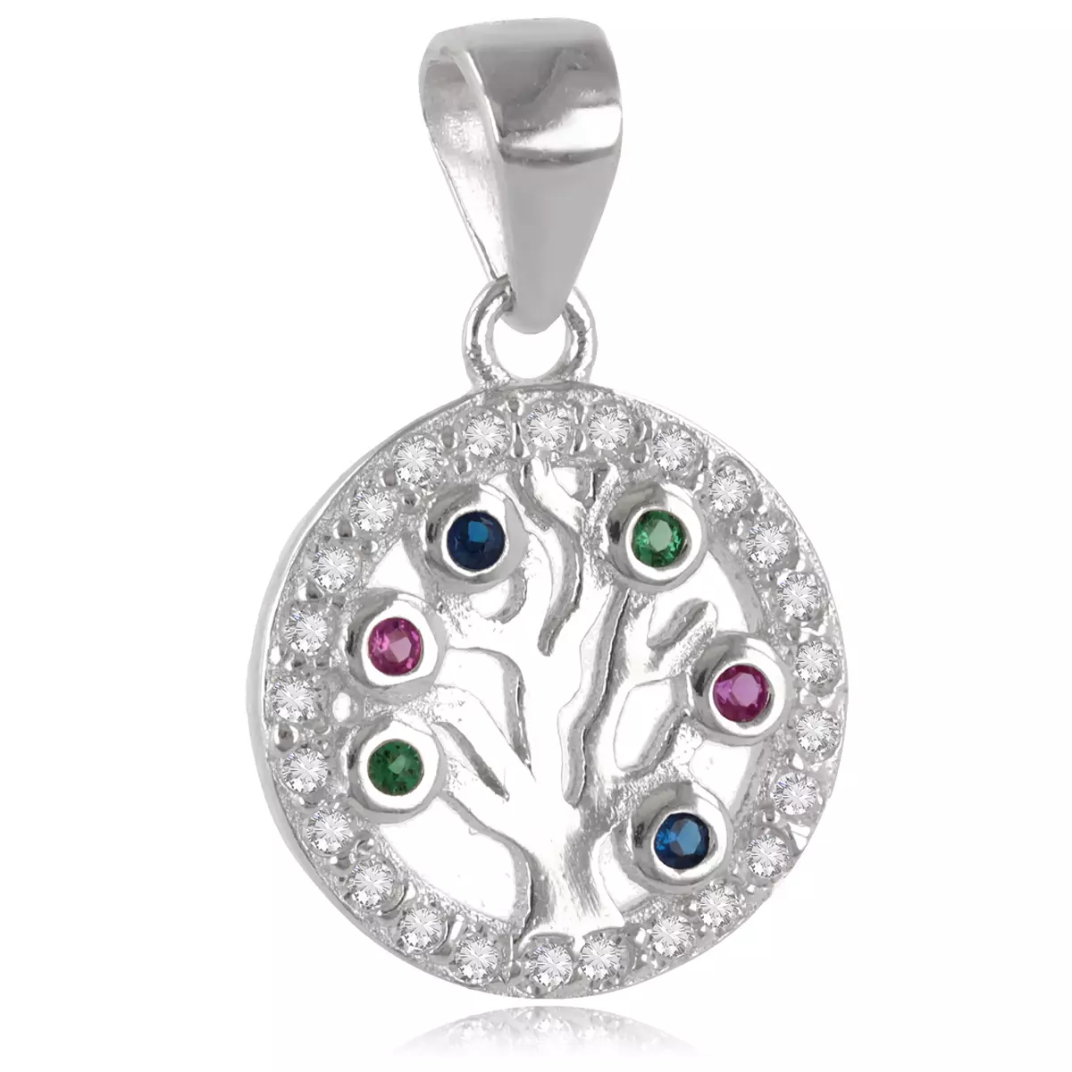 les trésors de lily Pendentif Argent 'Arbre de Vie' multicolore argenté (rhodié) 10 mm [R0694]
