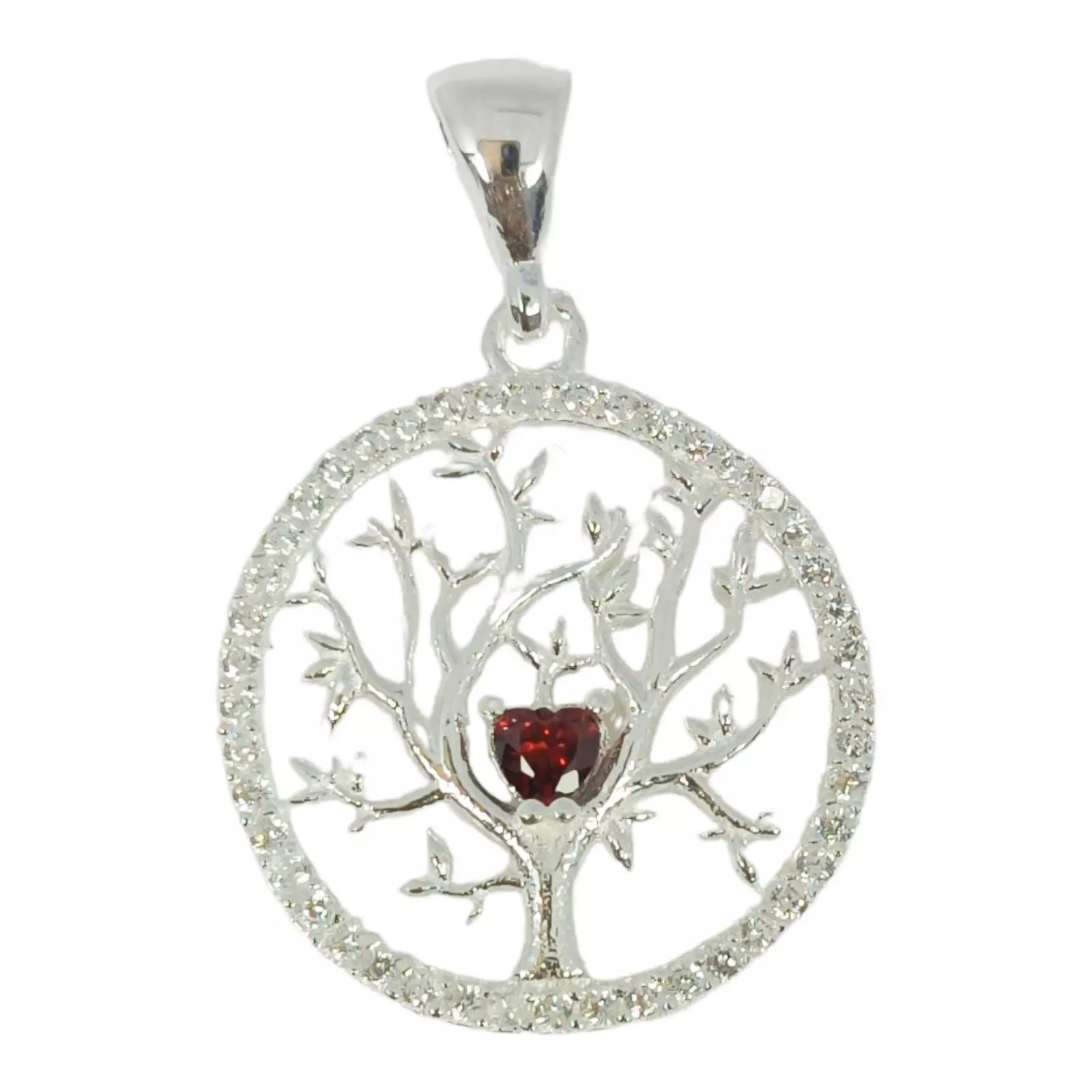les trésors de lily Pendentif Argent 'Arbre de Vie' rouge argenté 18 mm [S0994]