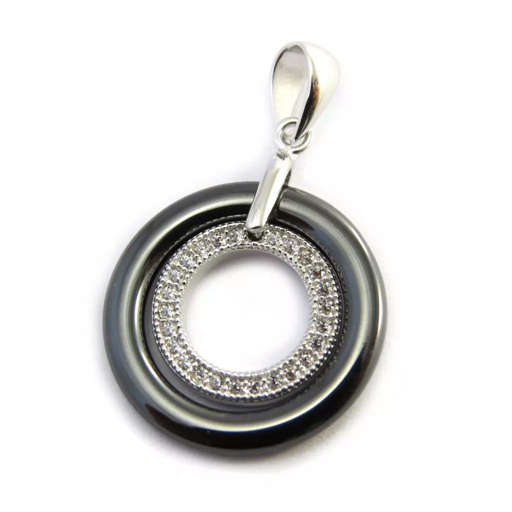 Les Trésors De Lily Pendentif Argent 'Arégonde' Noir (céramique) 18 Mm [N3027]