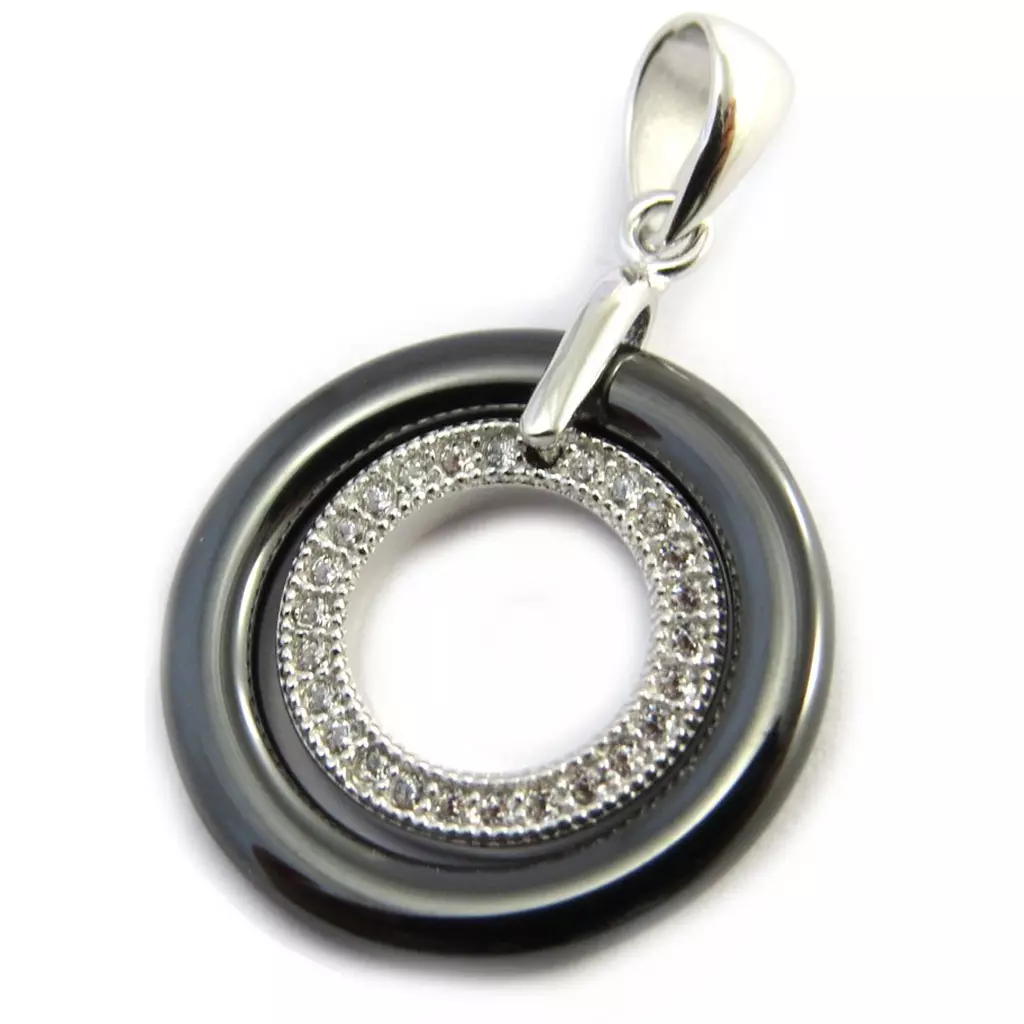 les trésors de lily Pendentif Argent 'Arégonde' noir (céramique) 18 mm [N3027]