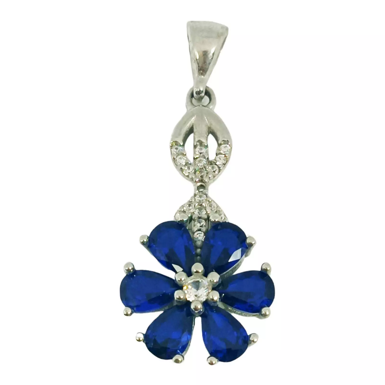 Les Trésors De Lily Pendentif Argent 'Arégonde' Saphir Blanc Argenté (rhodié) 25x15 Mm [S0941]