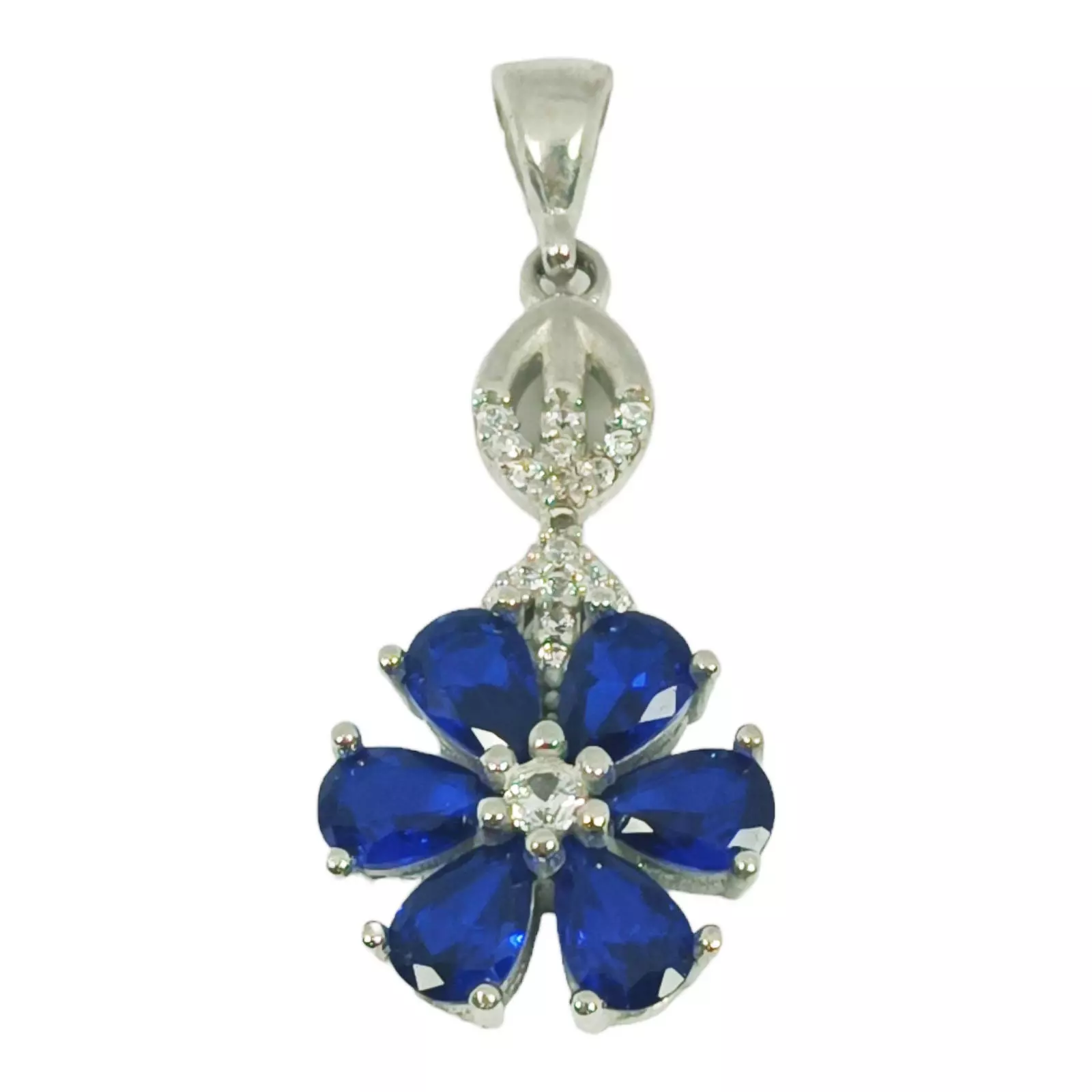 les trésors de lily Pendentif Argent 'Arégonde' saphir blanc argenté (rhodié) 25x15 mm [S0941]