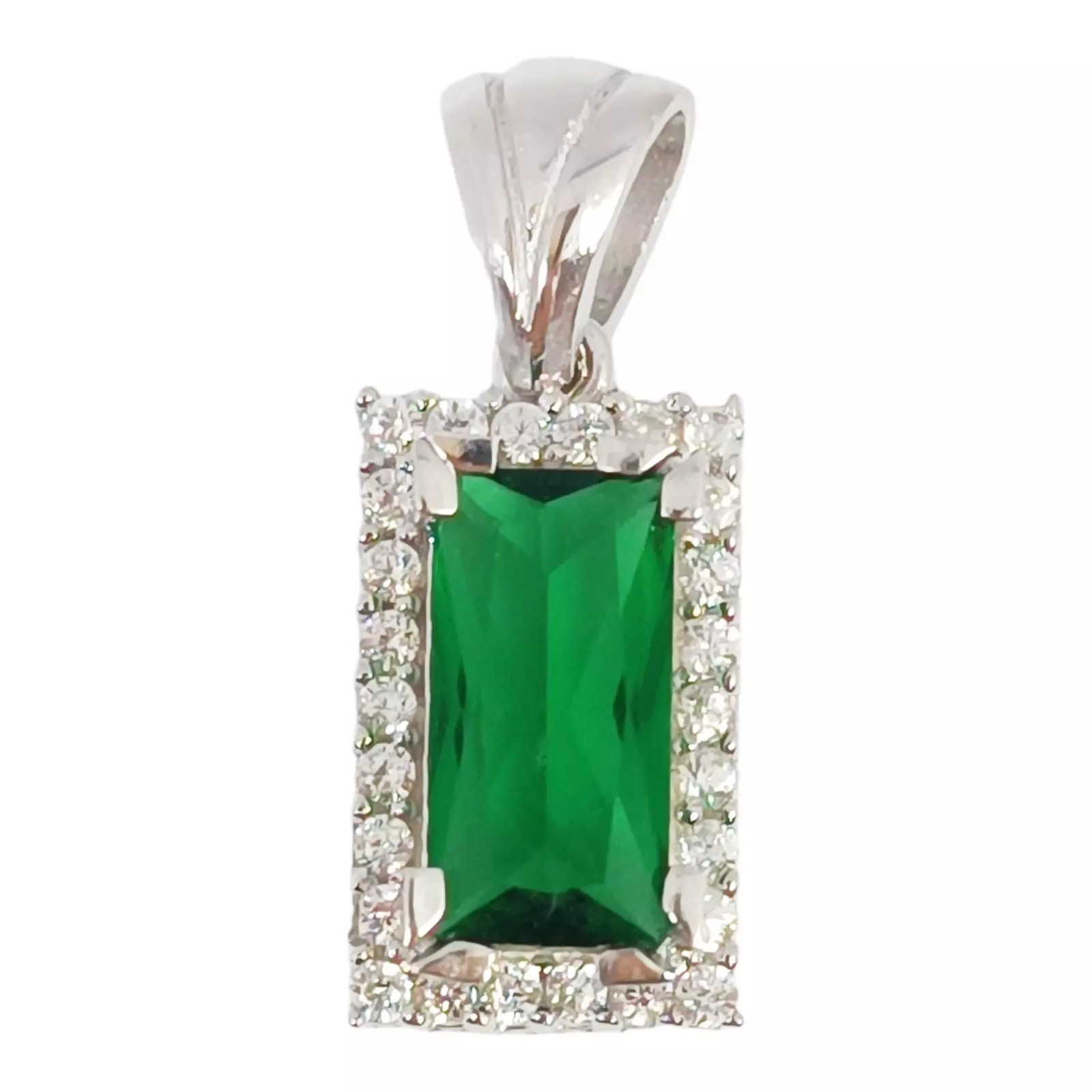 les trésors de lily Pendentif Argent 'Arégonde' vert blanc argenté (rhodié) 12x8 mm (rectangle) [S0507]