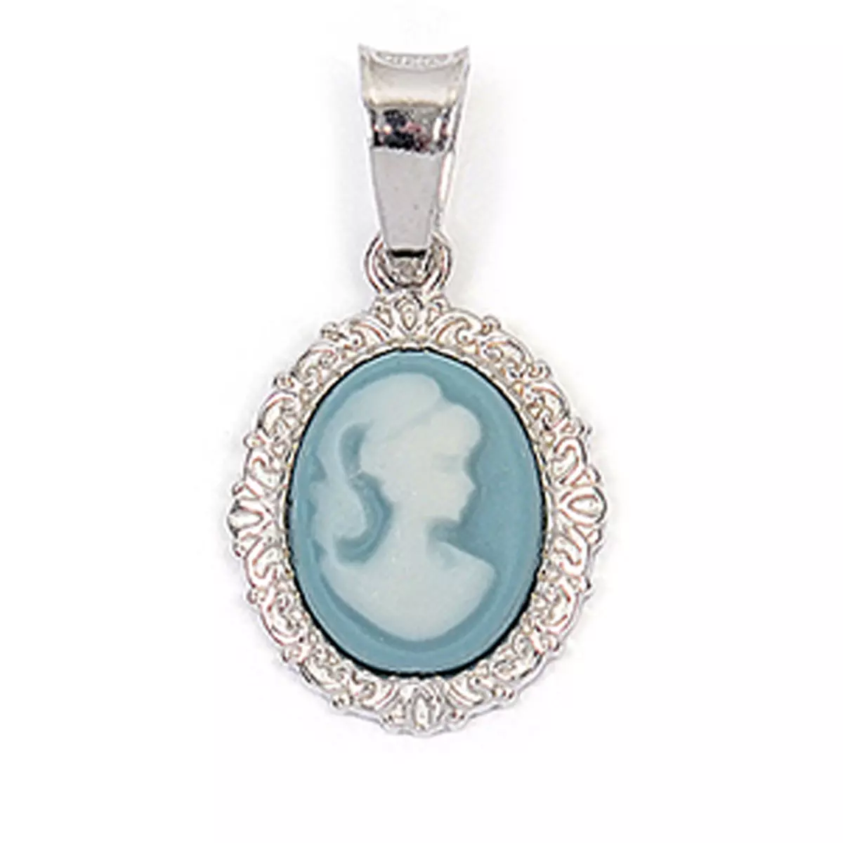 les trésors de lily Pendentif argent 'Camee' bleu argenté (rhodié) 15x12 mm [R3888]