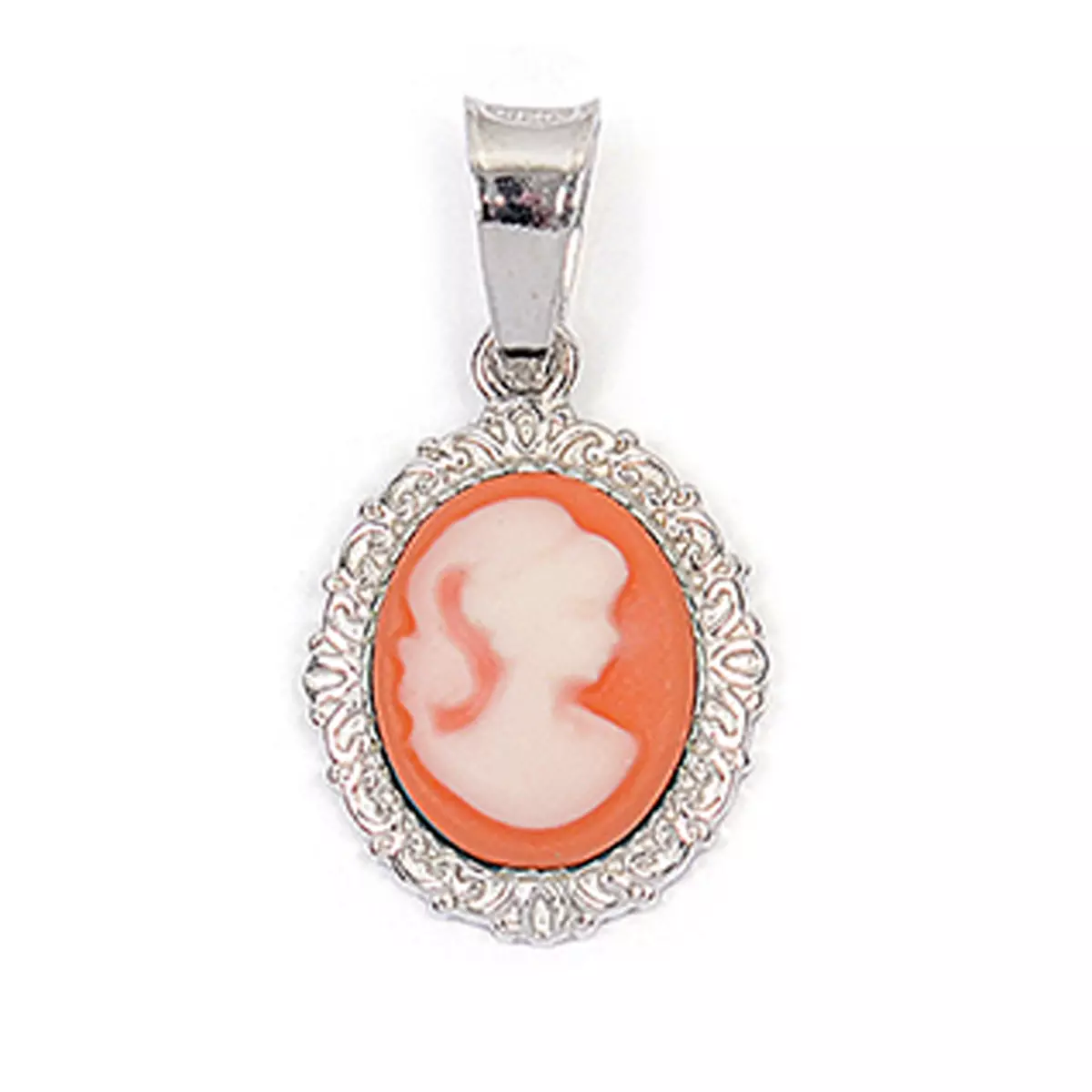 les trésors de lily Pendentif argent 'Camee' orange argenté (rhodié) 15x12 mm [R3889]