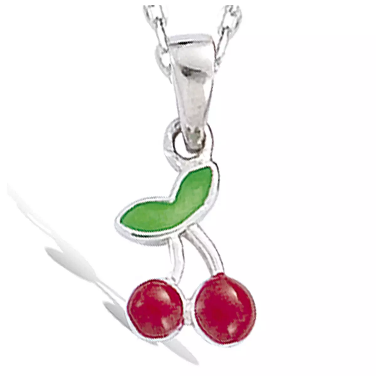 les trésors de lily Pendentif Argent 'Cerises' rouge vert argenté (rhodié) 8x7 mm [G8827]