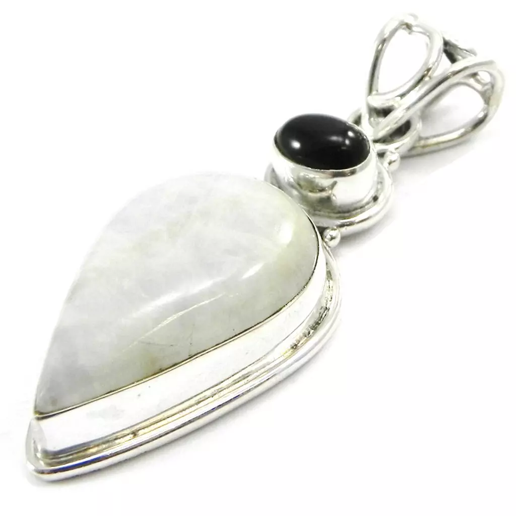 les trésors de lily Pendentif Argent 'Charmes' Pierre de Lune Onyx [I4289]