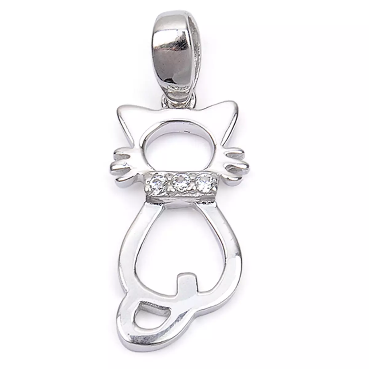 Les Trésors De Lily Pendentif Argent 'Chat Beauté' Blanc Argenté (rhodié) 20x7 Mm [Q9424]