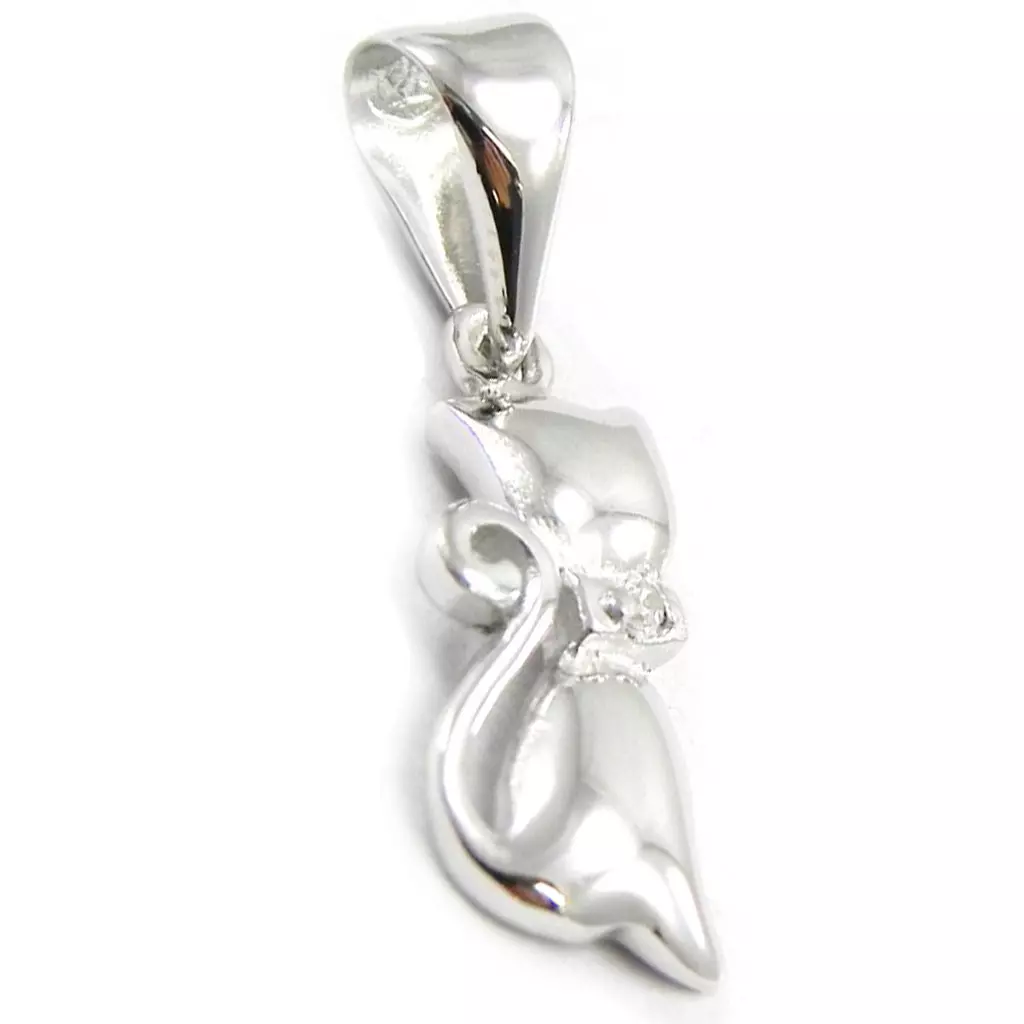 Les Trésors De Lily Pendentif Argent 'Chat Beauté' Blanc Argenté (rhodié) 12x6 Mm [I3743]