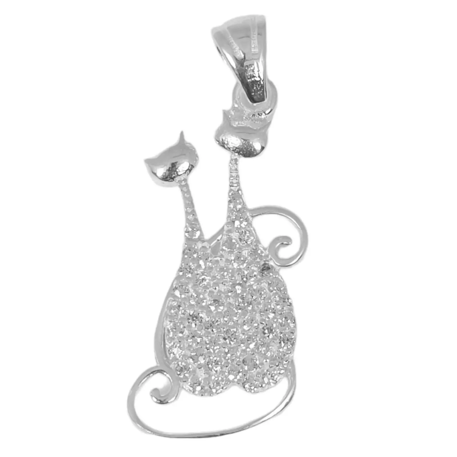 les trésors de lily Pendentif argent 'Chat' blanc argenté 25x14 mm [S1006]