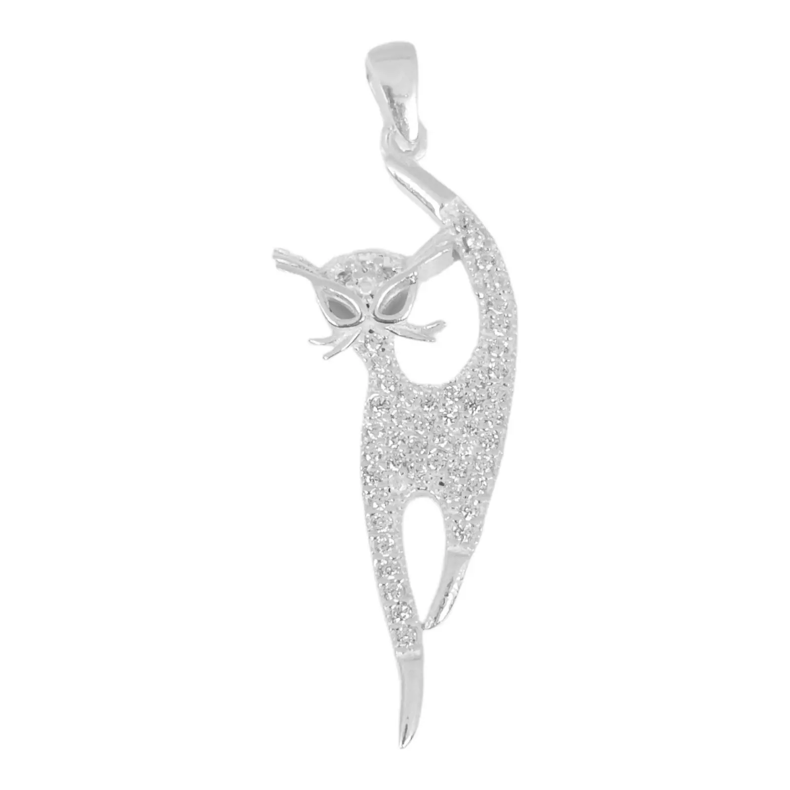 les trésors de lily Pendentif argent 'Chat' blanc argenté 34x14 mm [S1007]