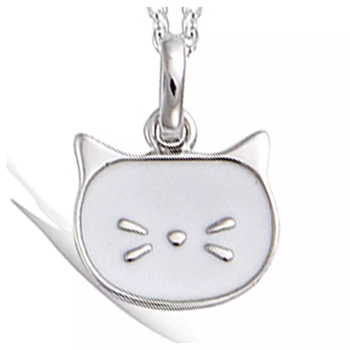 les trésors de lily Pendentif Argent 'Chat' blanc argenté (rhodié) 10x8 mm [P8031]