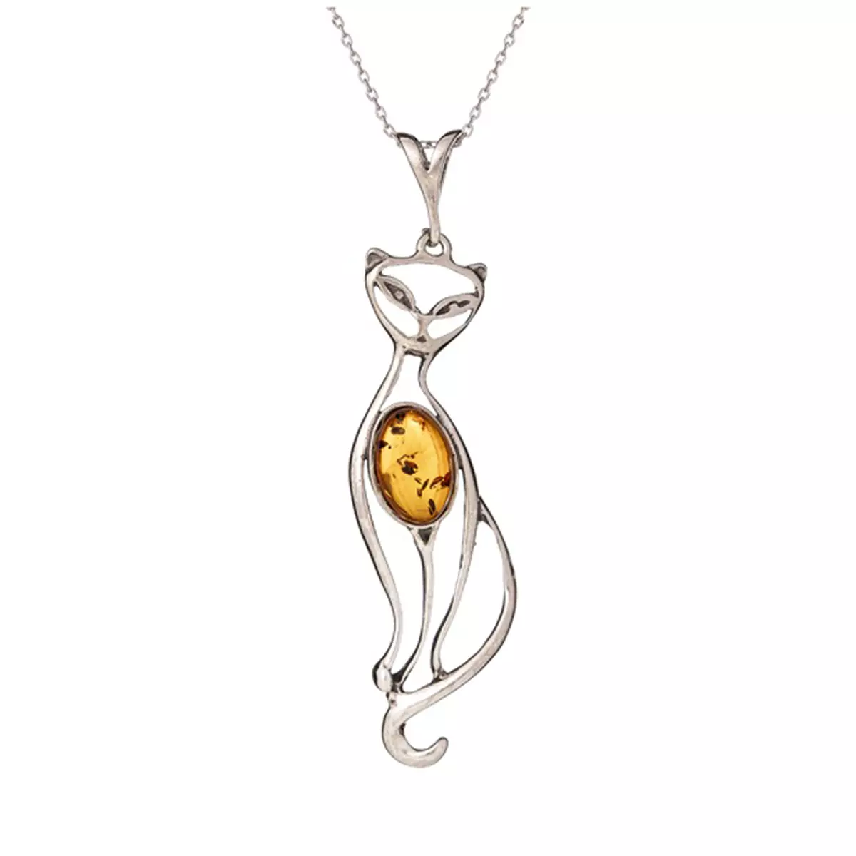 les trésors de lily Pendentif Argent 'Chat Inspiration' ambre argenté (rhodié) 55x15 mm [R3825]