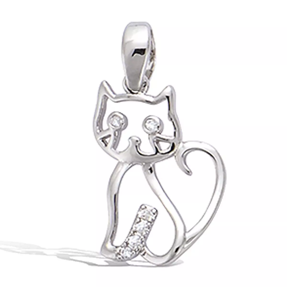 les trésors de lily Pendentif Argent 'Chat Silhouette' blanc argenté (rhodié) 15x10 mm [P1179]